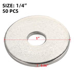 50 PCS 1/4" Stainless Flat Washers, 1" Outer Diameter, 18-8 (304) Stainless Steel Metal Washers for Screws and Bolts