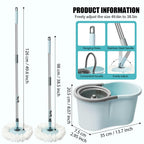 Spin Mop and Bucket with Wringer Set, 360° Spinning Mop Bucket System with 3 Microfiber Mop Replacement Heads, Adjustable Handle for Floor Cleaning (Light Blue)