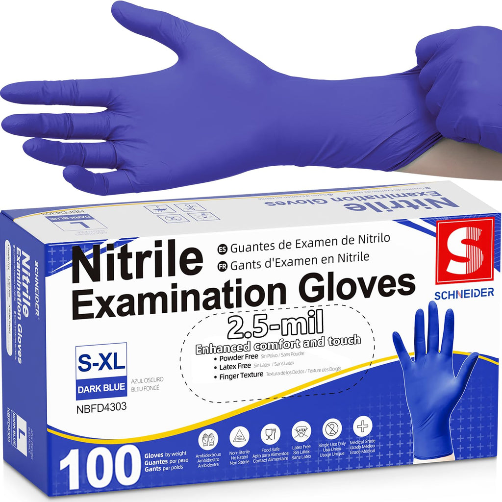 Schneider Medical Nitrile Exam Gloves, Powder & Latex Free, Darkblue 100 Ct