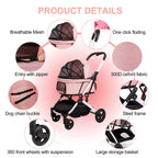 BETSOCCI Pet Stroller for Medium Small Dog & Cat, Foldable Lightweight Dog Stroller with Storage Basket Pet Travel Carriage with Safety Leashes, 4 Wheel, Pink