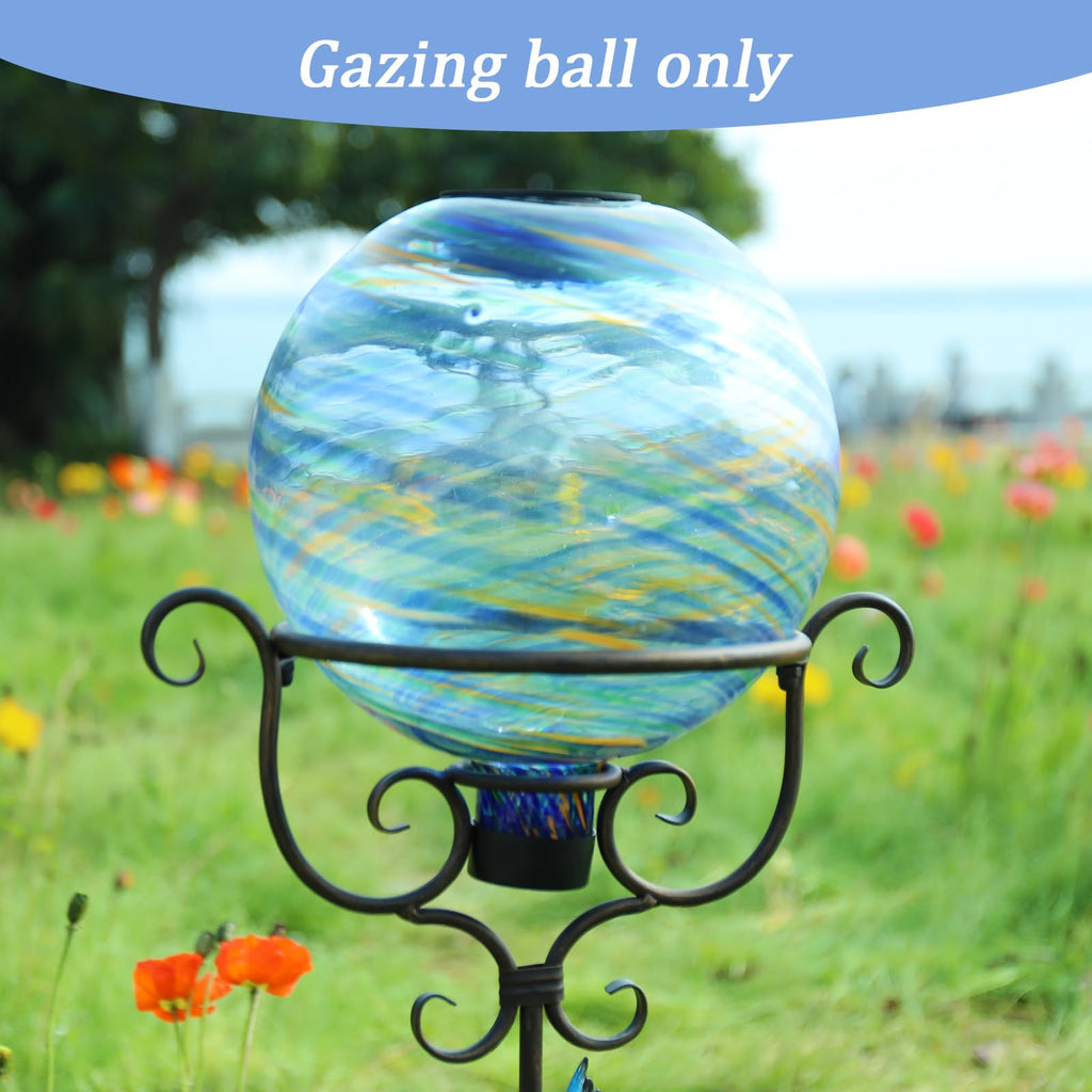 Solar Gazing Ball Glass Reflective Garden Globe for Outdoor Lawn Decor, 10"