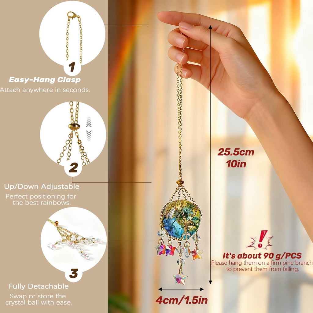 3 Pcs Crystal Suncatchers with 40mm Ice Cracked Ball Window Hanging Pendant