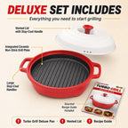 Rocket Chef Turbo Grill Deluxe Microwave Grill Pan, Vented Lid, Red