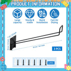 3 Pcs Pool Float Storage Holder, 16.5 Inch Wall Mount Pool Float Organizer Storage Rack with Hangers for Swimming Ring, Towel, Tools & More Storage Indoor Outdoor Space-Saving (Oblique angle)
