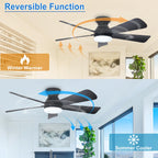 Depuley 42-Inch Ceiling Fans with Lights: Indoor/Outdoor Flush Mount Ceiling Fan with Remote Control - Black 5 Blade Low Profile Fandelier for Kitchen Gazebo - Reversible Quiet Timer - 2 Packs