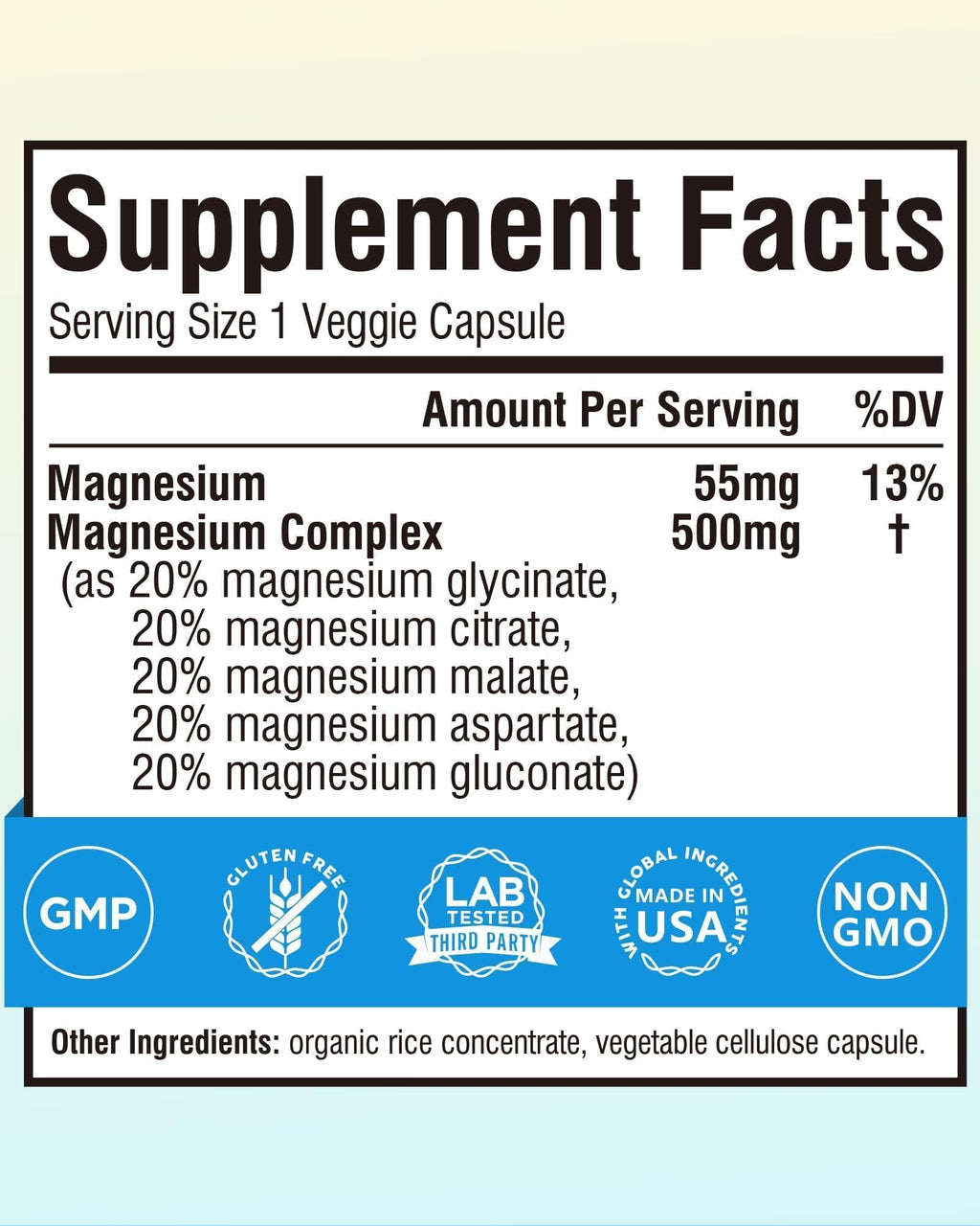 Terranics 5-in-1 Magnesium Complex Supplement 500mg - 5 Forms High Absorption Magnesium Glycinate Citrate Malate Aspartate Gluconate for Sleep Heart Health - Non-GMO 120 Vegan Capsules