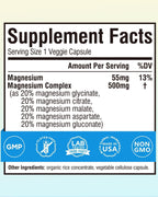 Terranics 5-in-1 Magnesium Complex Supplement 500mg - 5 Forms High Absorption Magnesium Glycinate Citrate Malate Aspartate Gluconate for Sleep Heart Health - Non-GMO 120 Vegan Capsules