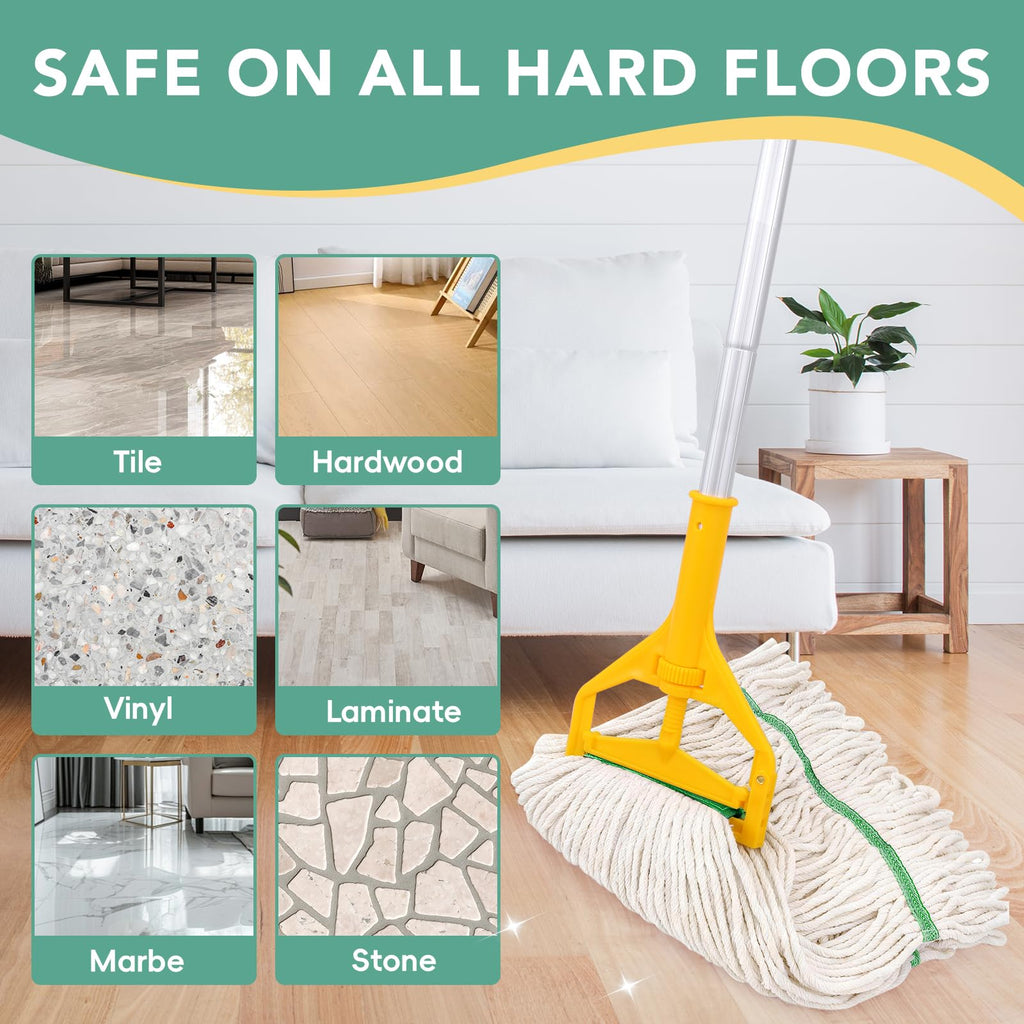 6 Pack Commercial Mop Head Replacement – Heavy Duty Mop Head for General and Floor Cleaning | Industrial Wet Mops | Washable Refill, Reusable, Looped End Mopheads | Hardwood, Concrete（White）