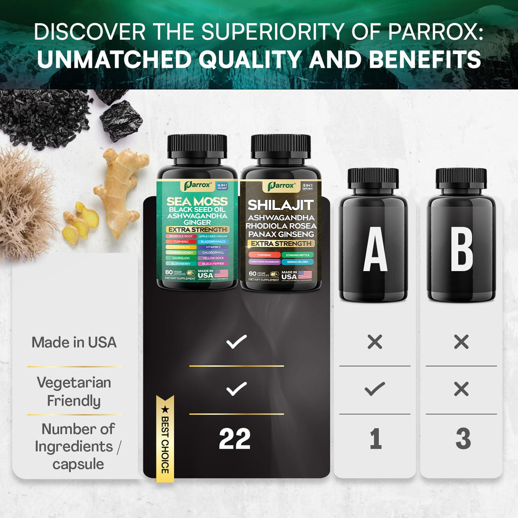Shilajit & Sea Moss Bundle, Black Seed Oil & Ashwagandha, Vitality, 2 Pack