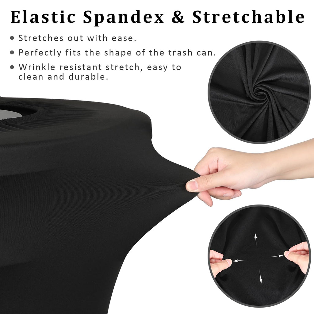 BSTKEY 55 Gallon Stretch Spandex Trash Can Cover, 4 Pack Outdoor Fitted Waste Container Cover Round Garbage Can Covers for Wedding Party Commercial Fundraiser Decor, Without Trash Can (Black)