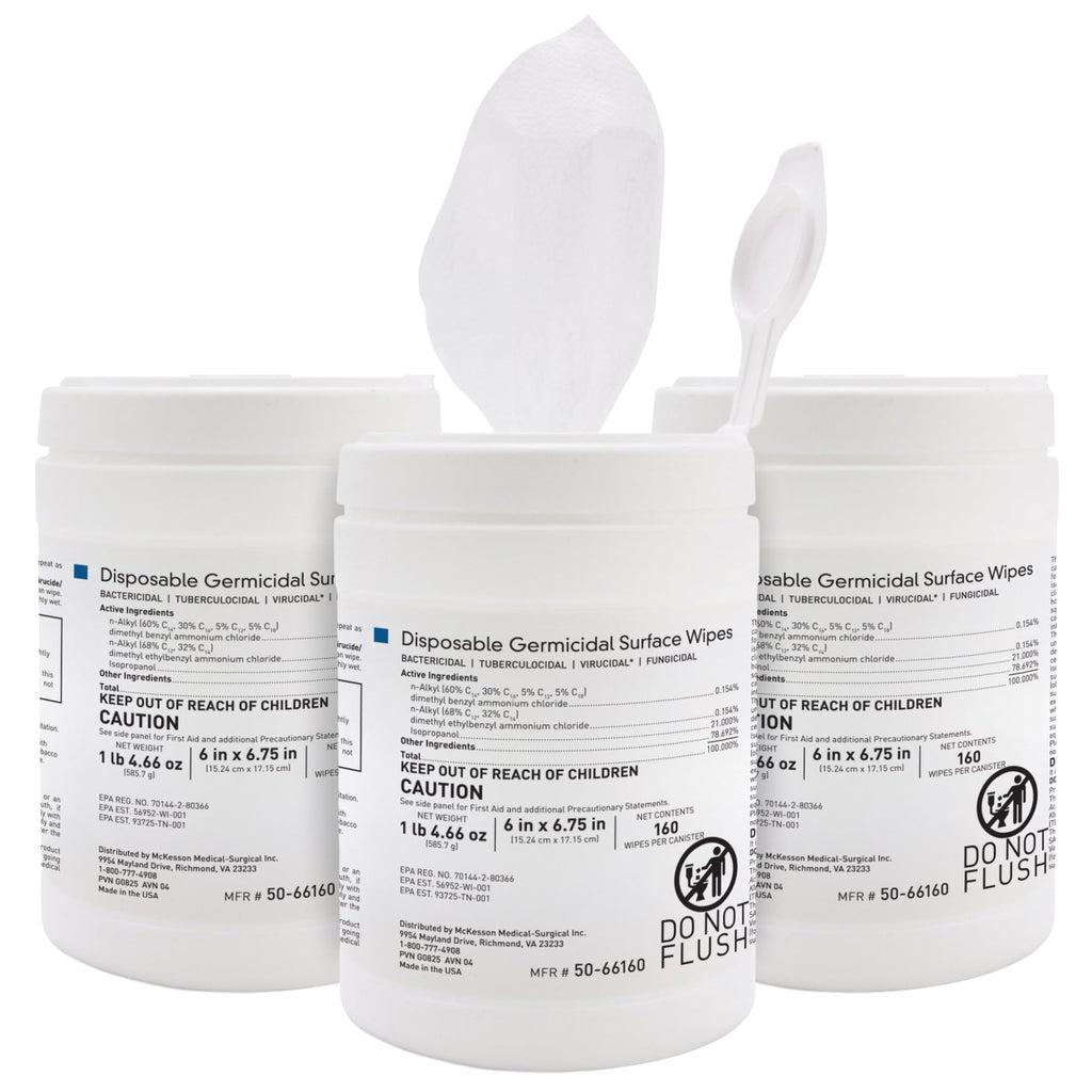 McKesson Germicidal Disinfecting Wipes [480 Count], Alcohol Cleaning Disinfectant Cloths, Hospital Grade Multi-Surface Cleansing, 160 Wipes, 3 Pack
