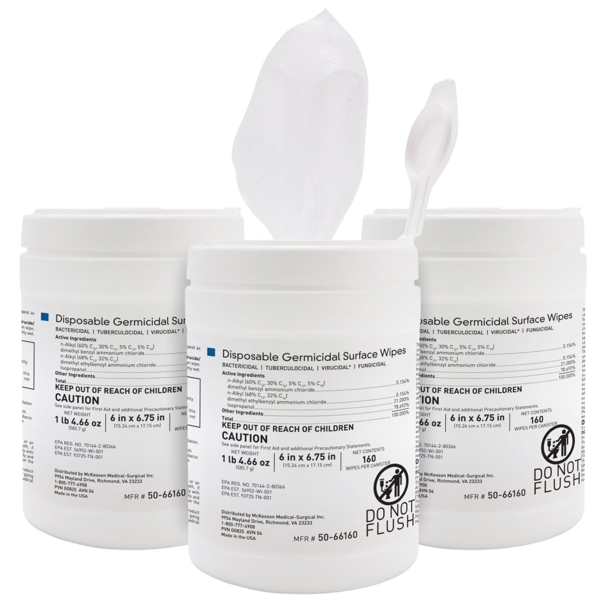 McKesson Germicidal Disinfecting Wipes [480 Count], Alcohol Cleaning Disinfectant Cloths, Hospital Grade Multi-Surface Cleansing, 160 Wipes, 3 Pack