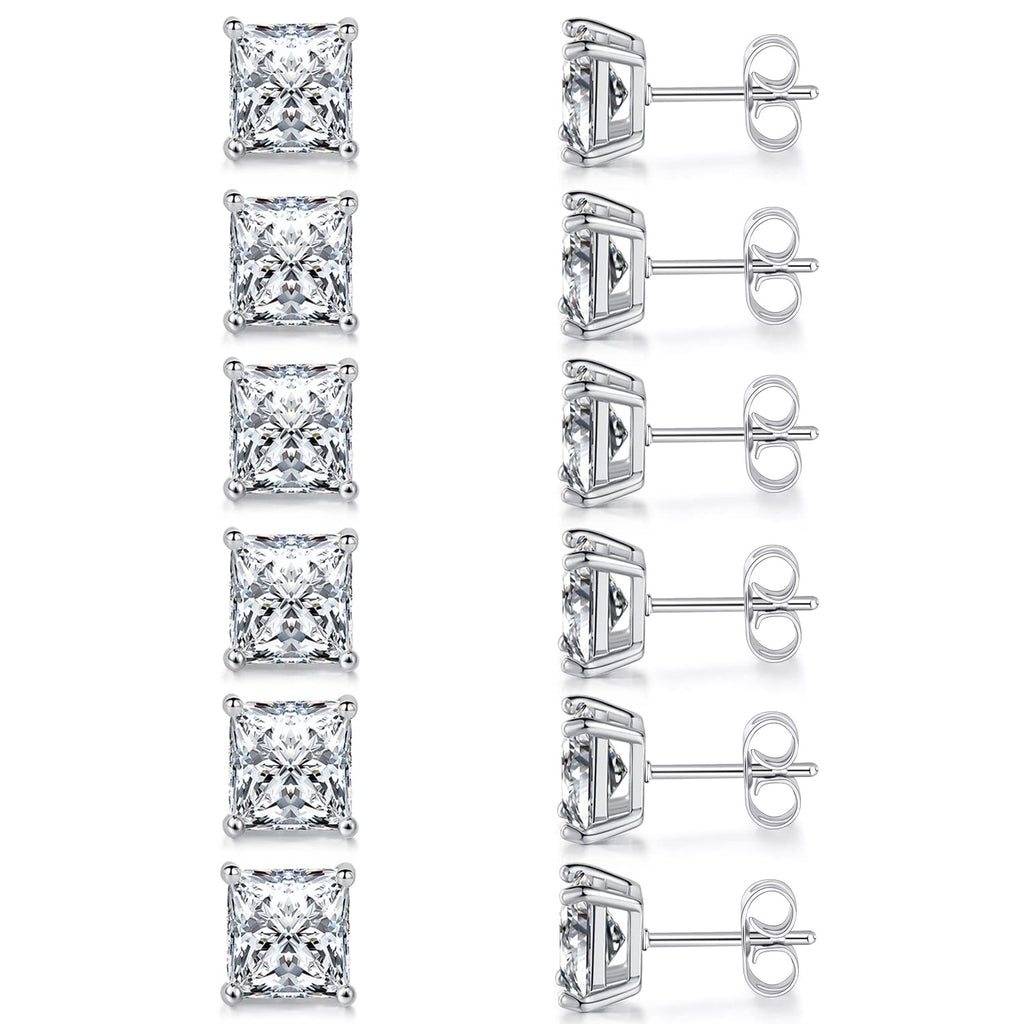 MDFUN 18K White Gold Plated 7.0 mm Princess Cut Clear CZ Stud Earrings Set