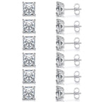 MDFUN 18K White Gold Plated 7.0 mm Princess Cut Clear CZ Stud Earrings Set
