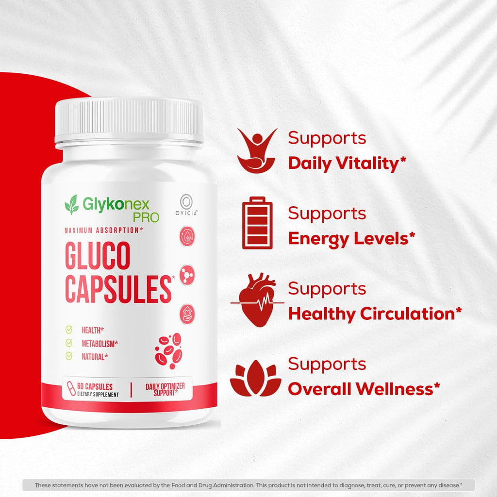 (5 Pack) Gluco Capsules - Official Glykonex Pro Pills Advanced Premium Support for Maximum Strength Glykonix with Natural Ingredients Vitamins for Overall Health & Wellness, 300 Capsules for 5 Months
