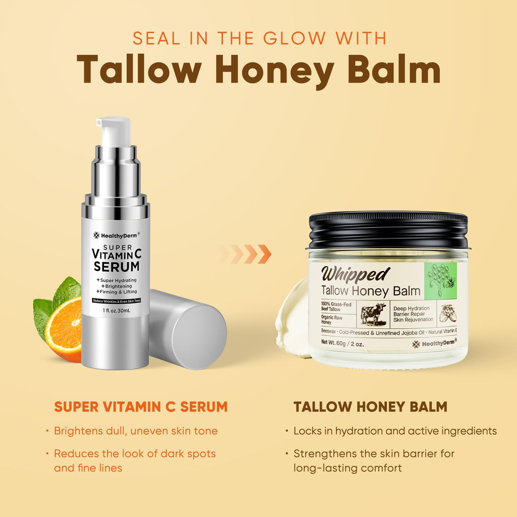 Beef Tallow Honey Balm for Skin: 100% Grass Fed Organic Moisturizer with Organic Raw Honey, Jojoba Oil, Vitamin E – Natural Face and Body Care for Mature, Dry or Sensitive Skin, 2oz, Pack of 2
