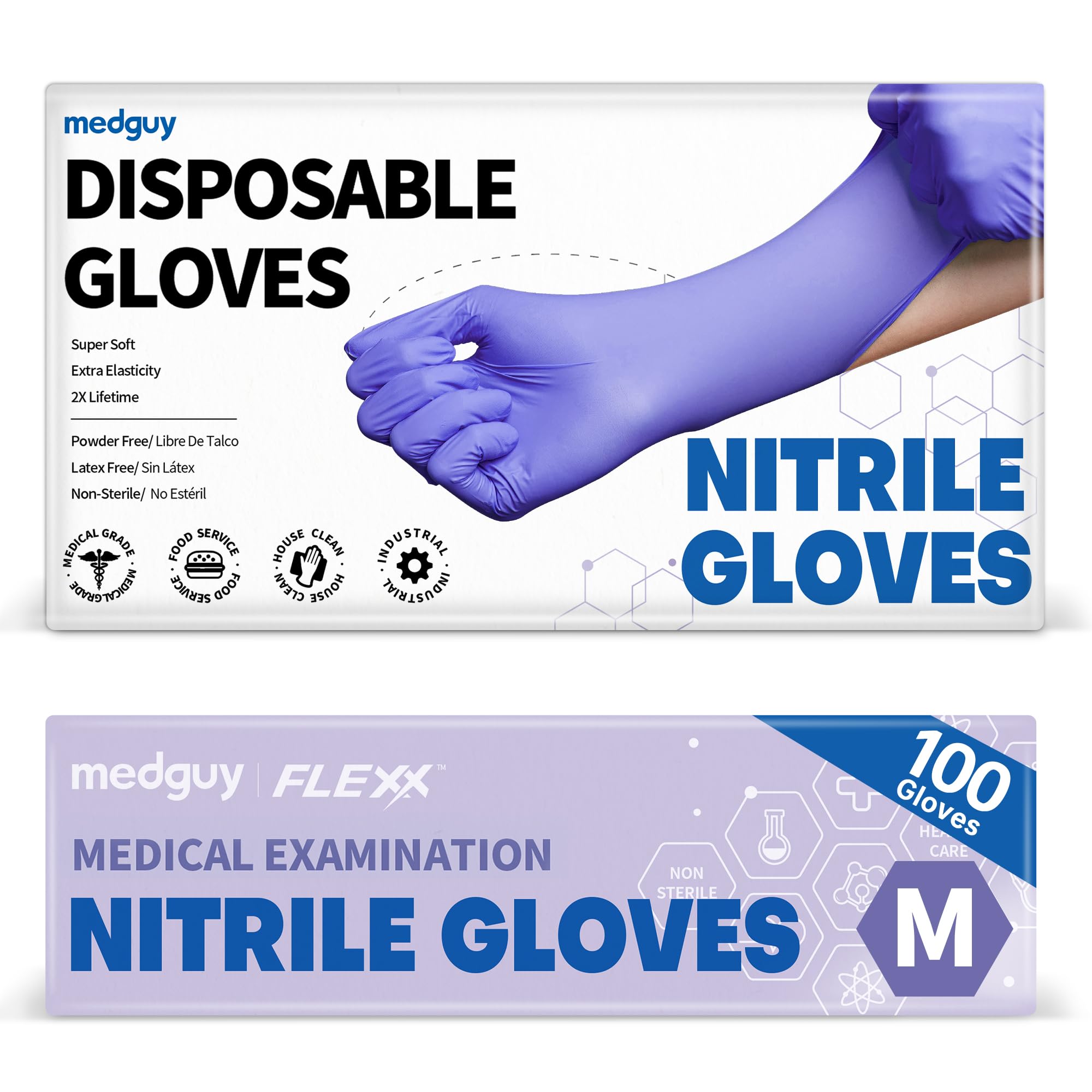 Medguy Medical Nitrile Exam Gloves, 4 Mil Powder-Free Latex-Free Food-Safe Disposable Cooking Cleaning Glove, Blue-Violet 100Pcs (Medium)