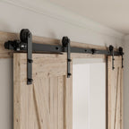 CCJH 9FT Sliding Barn Door Hardware Kit, Heavy Duty, Smoothly and Silently, Easy to Install, Fit 27" Width Double Door Panel, I Shaped Hangers Black