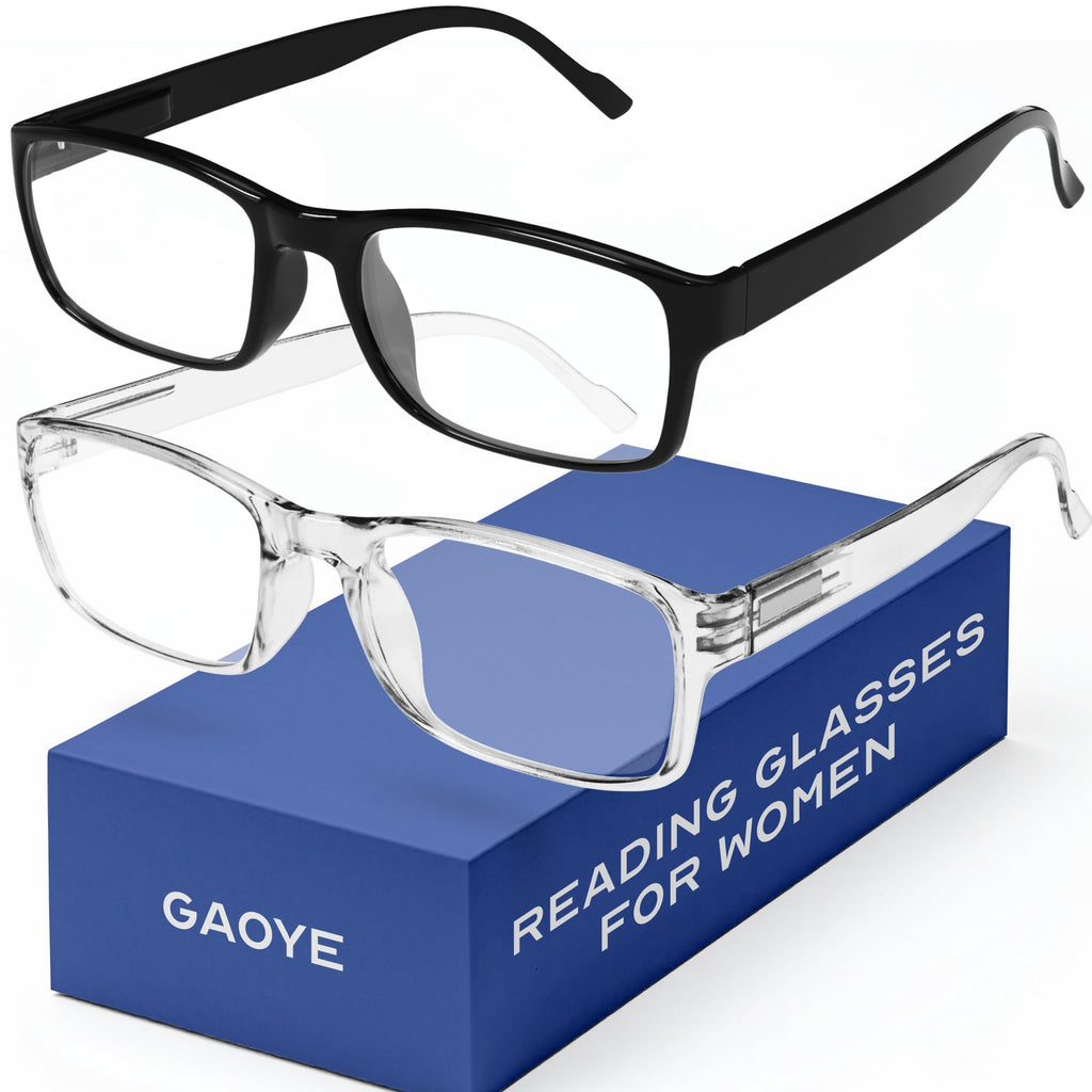 Gaoye 2-Pack of Reading Glasses - Blue-Light Filter, UV Protection - Readers with Rectangle Frames