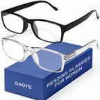Gaoye 2-Pack of Reading Glasses - Blue-Light Filter, UV Protection - Readers with Rectangle Frames