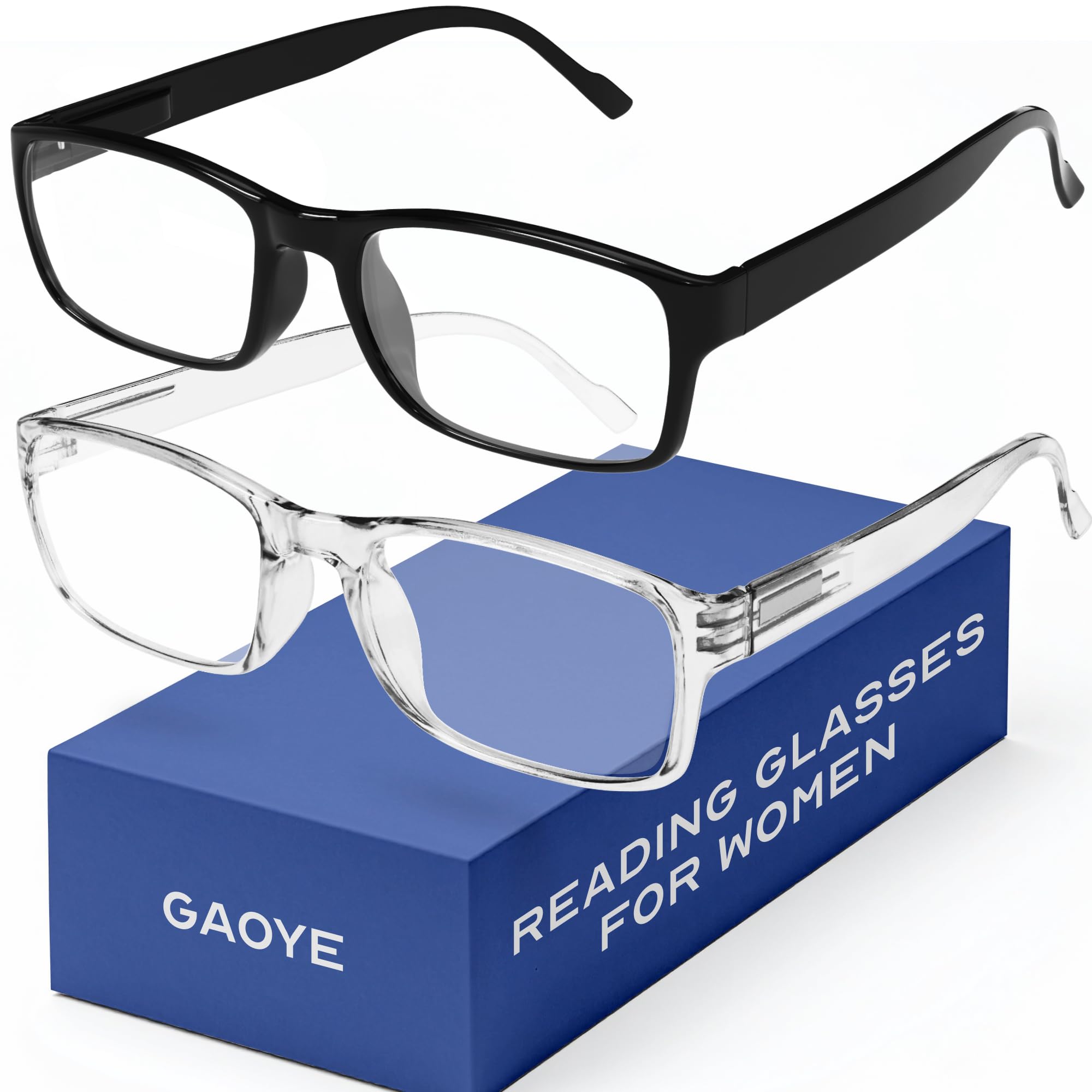 Gaoye 2-Pack of Reading Glasses - Blue-Light Filter, UV Protection - Readers with Rectangle Frames