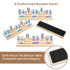 Mexican Dominos Set with Numbers and 4 Wooden Trays/Stands, Double 12 Dominoes, Travel Set with 4 Tile Holders, 91 Double Plates, 12 Colourful Dominoes with Portable Case, for