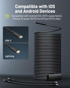 Anykit Endoscope Camera with Light, 1920P HD Borescope with 8 Adjustable LED Lights, Semi-Rigid Snake Camera with Light, IP67 Waterproof Inspection Cam for iPhone & Android, 50 ft Single Lens