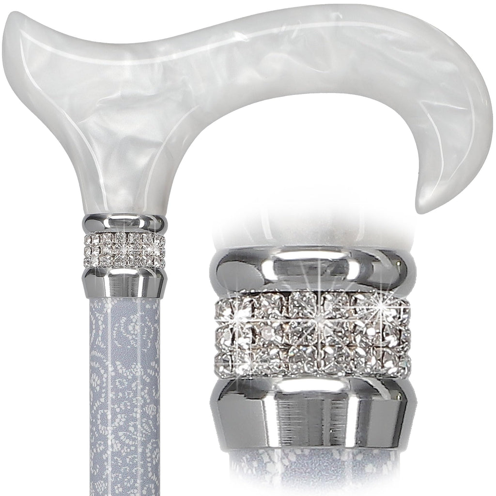 Graceful Lace Designer Adjustable Cane w/Rhinestone Collar