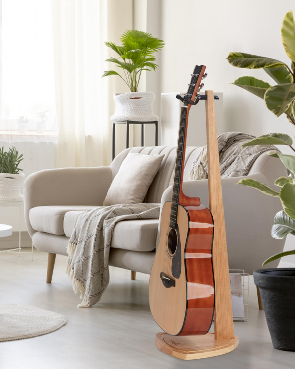 Musbeat Guitar Stand, Acoustic Guitar Stand, Red Oak Wooden Guitar Stand, Floor Guitar Stand for Acoustic Guitar, Mandolin, Wood Guitar Stand for Home, Living Room Decoration, Guitar Gifts for Men