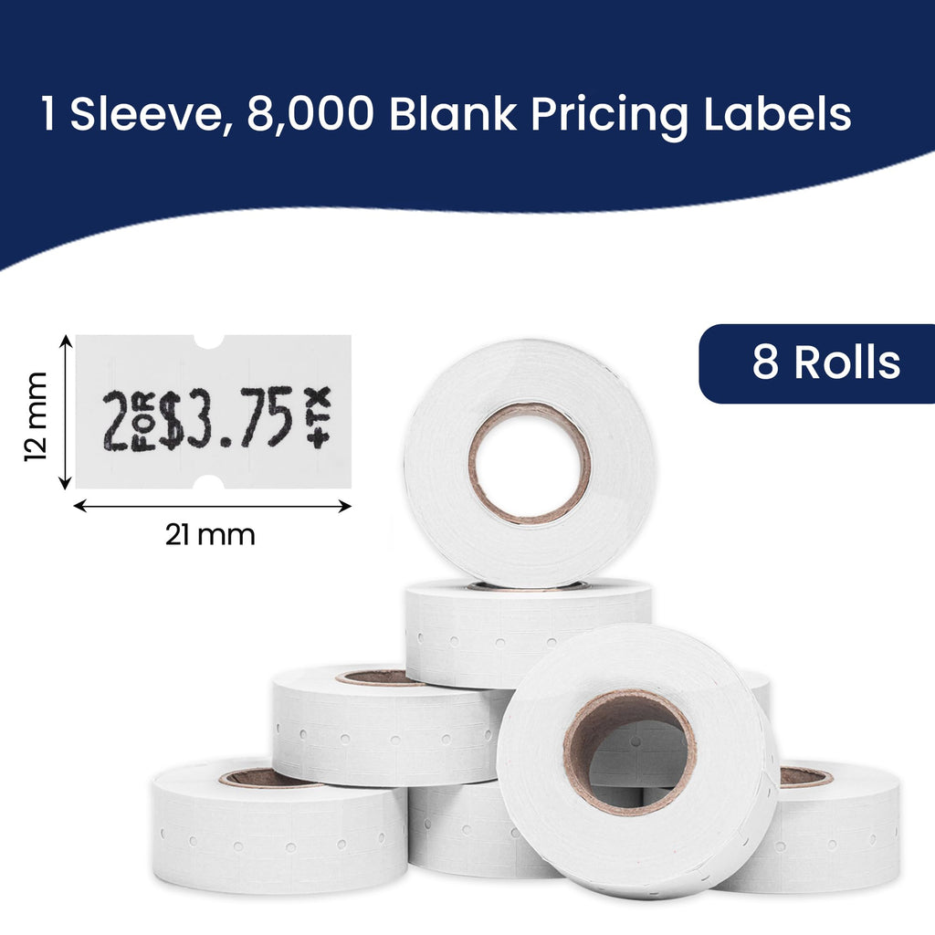 Perco 1 Line Price and Date Guns White Labels - 8 Rolls, 1 Sleeve