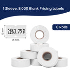Perco 1 Line Price and Date Guns White Labels - 8 Rolls, 1 Sleeve