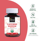 INCAS 100% USDA Organic Cayenne Pepper 120 Capsules (500mg) 45,000 SHU Traditional Digestion & Circulation Support Pure, No Additives & Fillers | 120 Servings