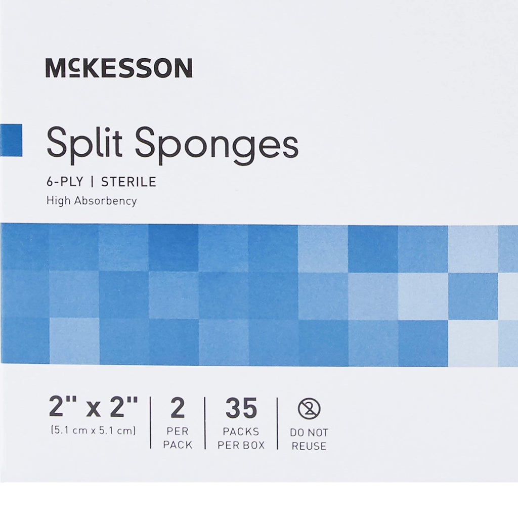 McKesson Split Sponges, 6-Ply Sterile, 2 x 2 in, 2 ct, 2 per Pack