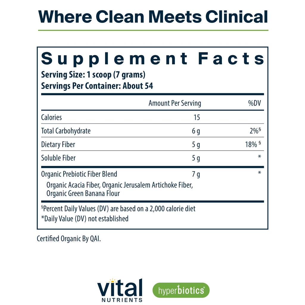 Hyperbiotics Vital Nutrients Organic Prebiotic Fiber Powder | Supports Gut Health and Digestive Regularity | Soluble Fiber Supplement for Women and Men | Vegan Organic Fiber Powder | 54 Servings