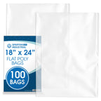 18" X 24" Open-End Flat Clear Poly Bags (100 Count) - 1.1 Mil Clear Plastic Bags for Packaging, Shipping, Storage - No Adhesive Strip - Spartan Industrial