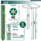 LKSSZS 6 Pack 30 inch Plant Support Stakes, Heavy-Duty Half Round Peony Support, Garden Plant Stakes Cage for Outdoor Plants, Peony, Tomato, Hydrangea, (15In Support +15In Stainless Extension Tubes)