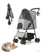 Pet Stroller for Small Medium Dogs Cats - Lightweight 10lbs Foldable Dog Stroller, Breathable Mesh & Safety Tether, 33lbs Capacity with Locking Wheels, Storage Basket for Outdoor Walks-Gray