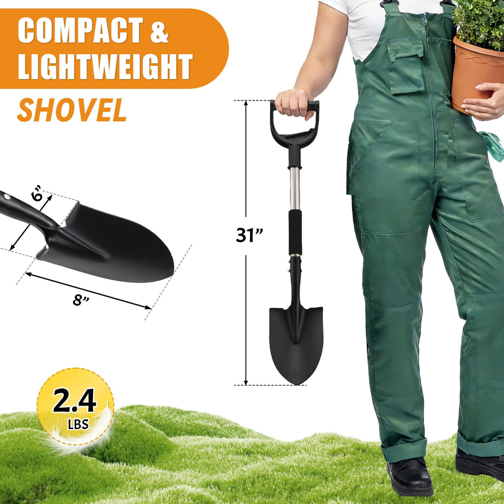 Garden Shovels for Digging, 31 Inch Small Shovel, Heavy Duty Metal Digging Shovel with D-Handle Grip, Short Kids Shovels for Digging, Mini Spade Shovel for Gardening, Camping, Beach, Car, Snow Removal