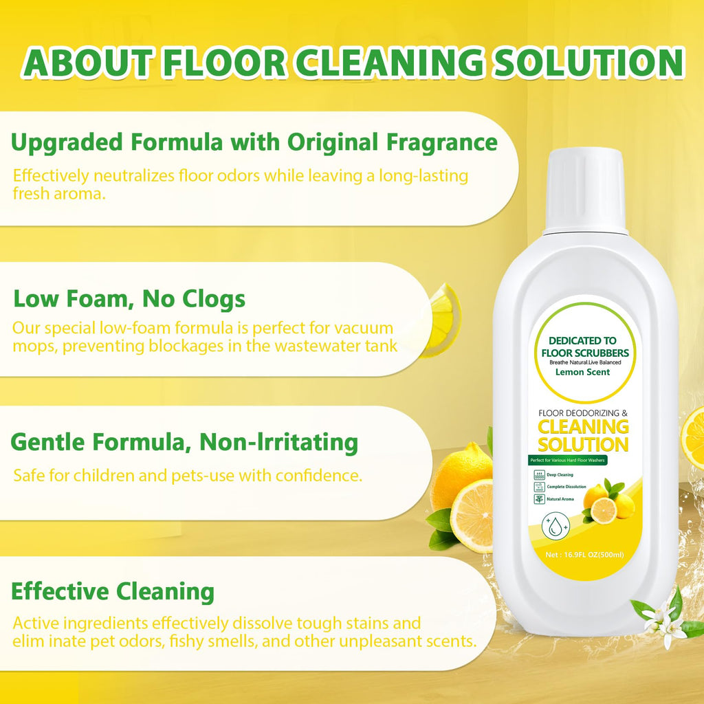 QKLYXEN Floor Cleaning Solution Compatible with Tineco – Lemon Floor Cleaner – Long-Lasting, Zesty Scent – For All Cordless Wet/Dry Vacuum Mop Cleaner & Robot Vacuums with Mopping (2 Bottle)