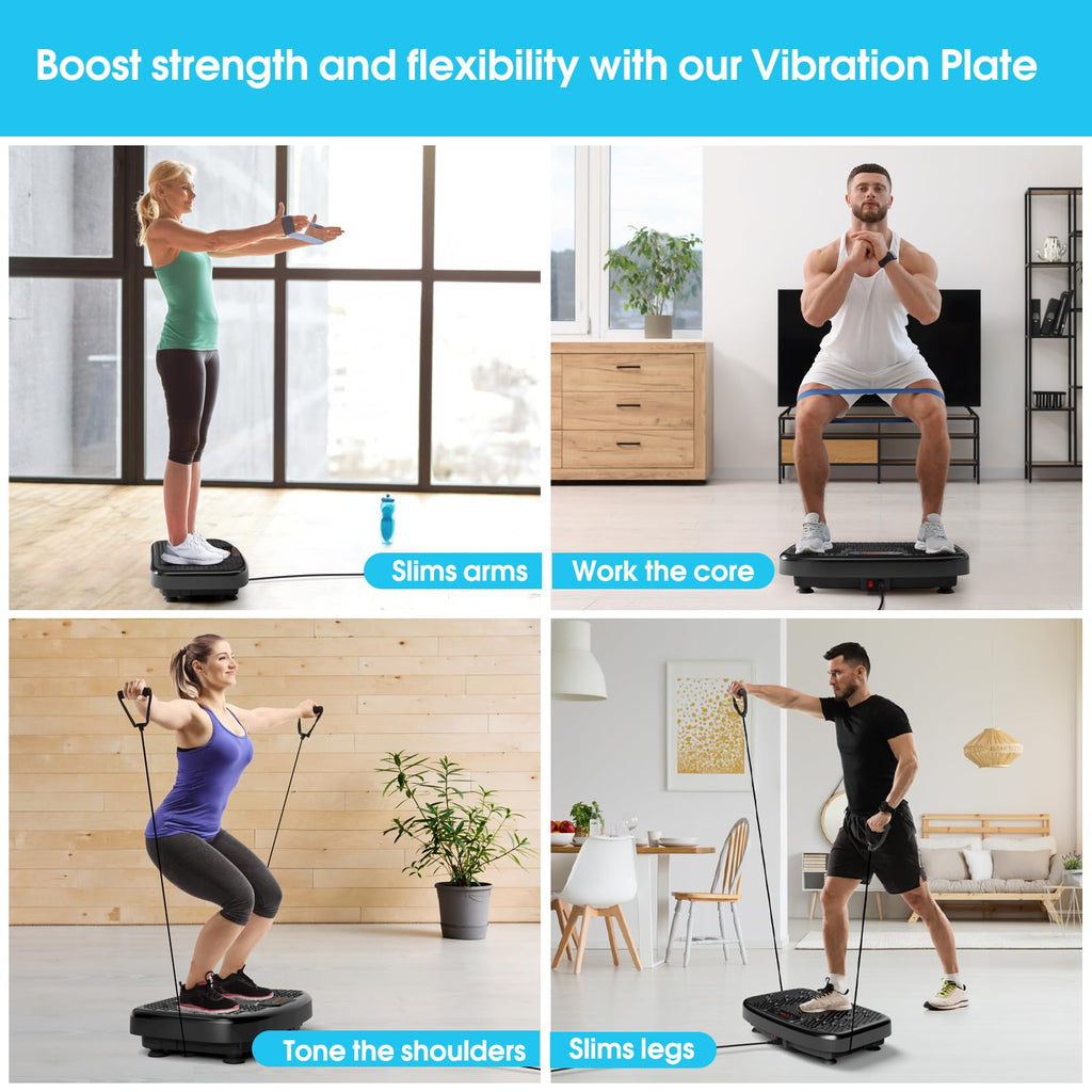 Vibration Plate Exercise Machine with Resistance Bands for Working Out,Softgym Vibration Plate for Foot Massage Power Plate Vibration Platform, Waver Vibration Plate 400 Lbs with Exercise Bands-Black