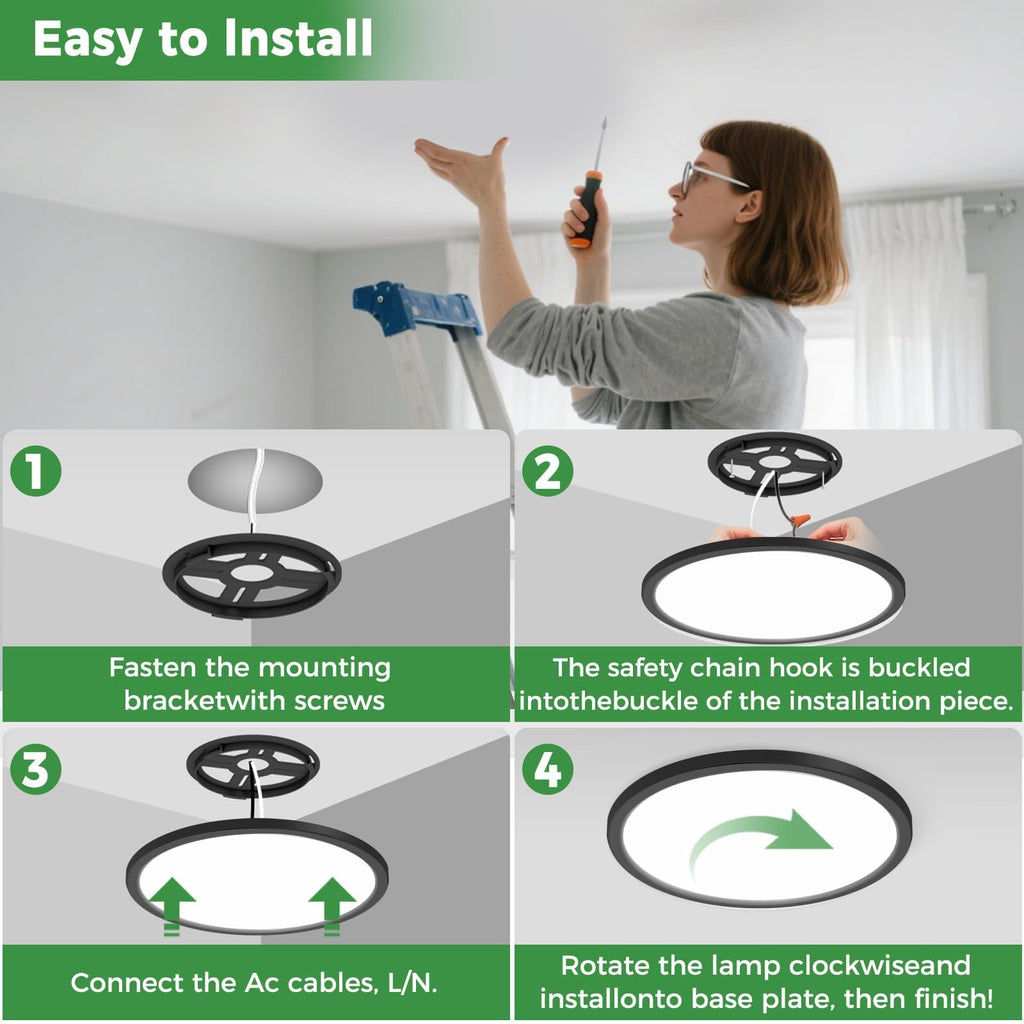 zemty 4Pack LED Flush Mount Ceiling Light, 9Inch 18W Dimmable Ceiling Lights Fixture, 5 Color Temperatures (3000K-6500K) Black Round Ceiling Lamp for Bedroom, Kitchen, Hallway,Bathroom