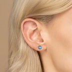 BRAYEG 925 Sterling Silver Turquoise Stud Earrings, Hypoallergenic Turquoise Earrings for Women, Classic Circle Gemstone Earrings for Women Gift