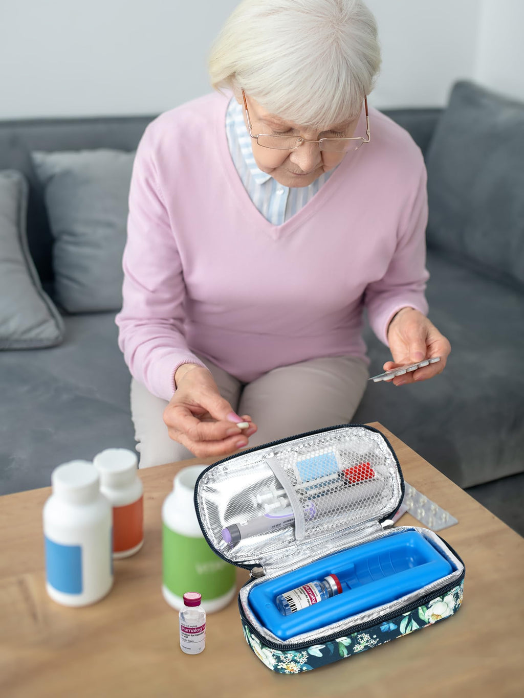 YOUSHARES Peptide Vials Cooler Travel Case - TSA Approved Diabetic Insulin Vial Cooling Bag with Protective Ice Brick, Refrigerated Diabetes Supplies Organizer, GLP-1 Medication Storage