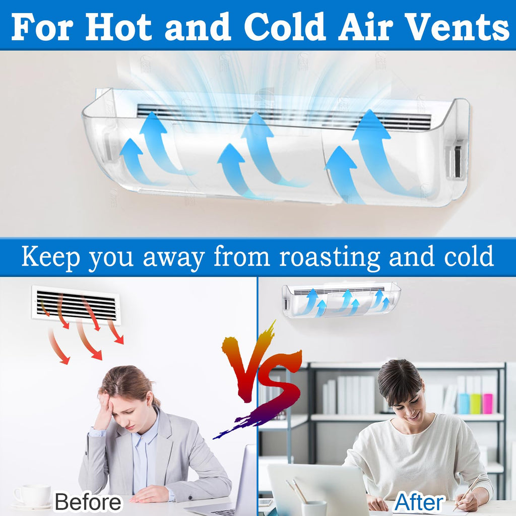 Binazon Heating & Air Vent Deflector for Vents, Sidewall, Ceiling, Floor Registers - Adjust Between 9"-14", Magnetic Vent Covers for Air Conditioning, Heat, AC, Floor, Under Furniture (4 Pack Clear)