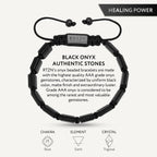RTZN® Black Onyx Bracelet for Men – Premium Artisan Handcrafted Authentic Matte Black Beads – 9MM Adjustable Mens Beaded Bracelets (Havana)