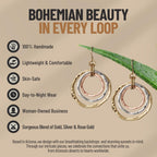SPUNKYsoul 3 Circle Earrings for Women - Handmade, Lightweight 2-Inch Dangle - Bohemian Earrings - Trendy, Vintage, Unique Jewelry - Ideal for Weddings & Gifting - 3-toned(Gold, Silver, Copper)