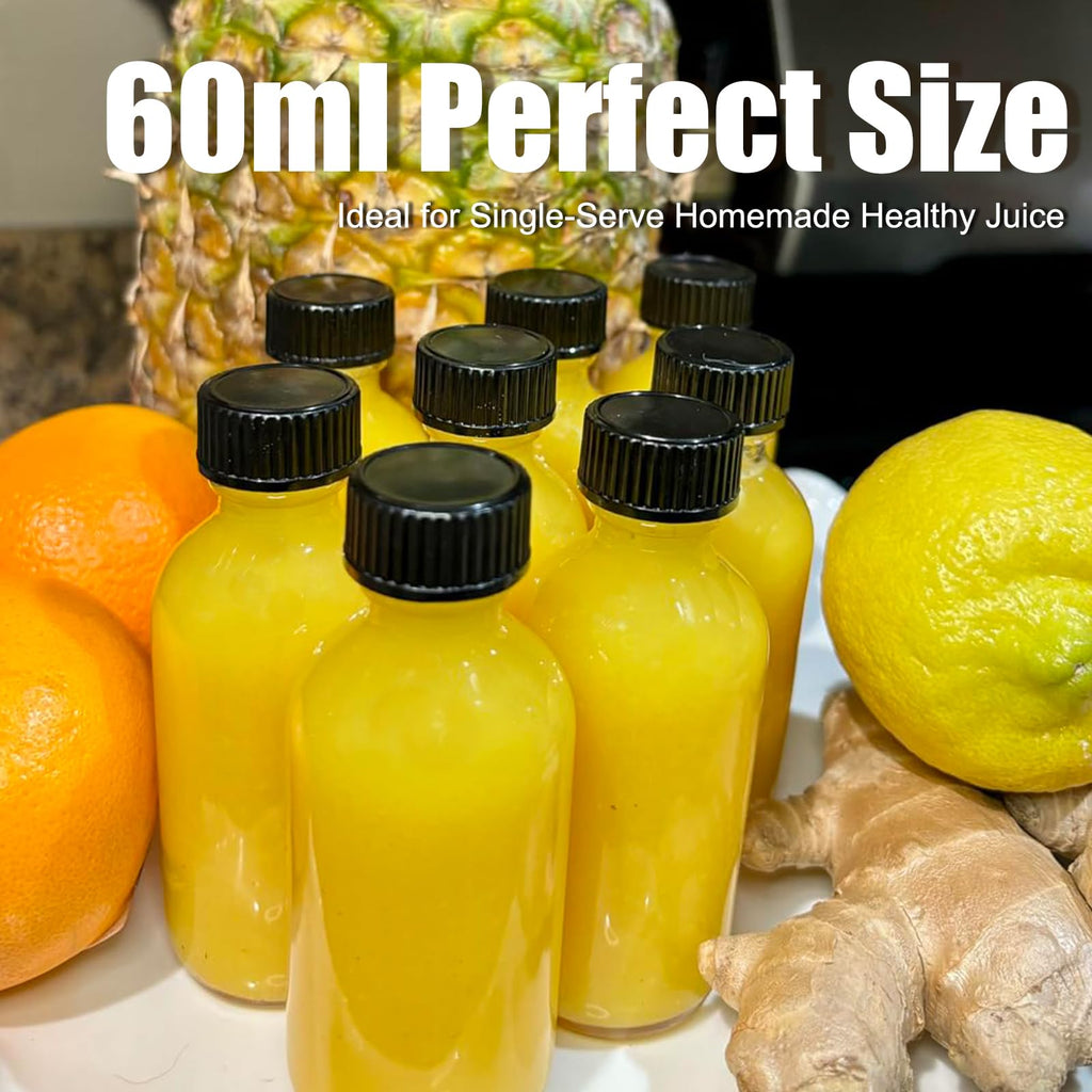 2 oz (60ml) 8 Pack Leak-Proof Clear Glass Boston Round Bottles with lids