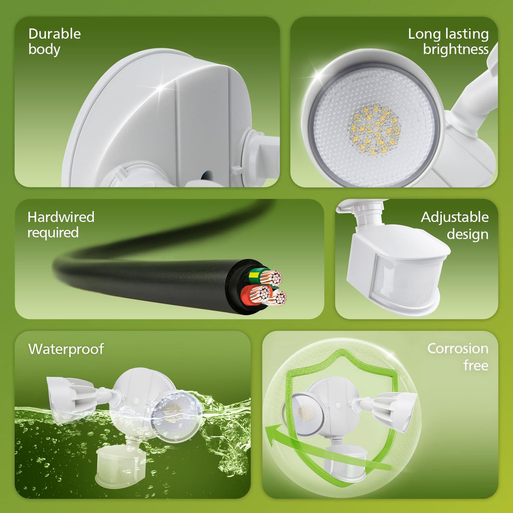 Philips 44W 4200 lm LED Security Light Outdoor w/PIR Motion Sensor, 5000K Daylight Flood Light, Waterproof, Dusk to Dawn, 2 Heads, 4 Modes(2 Packs)