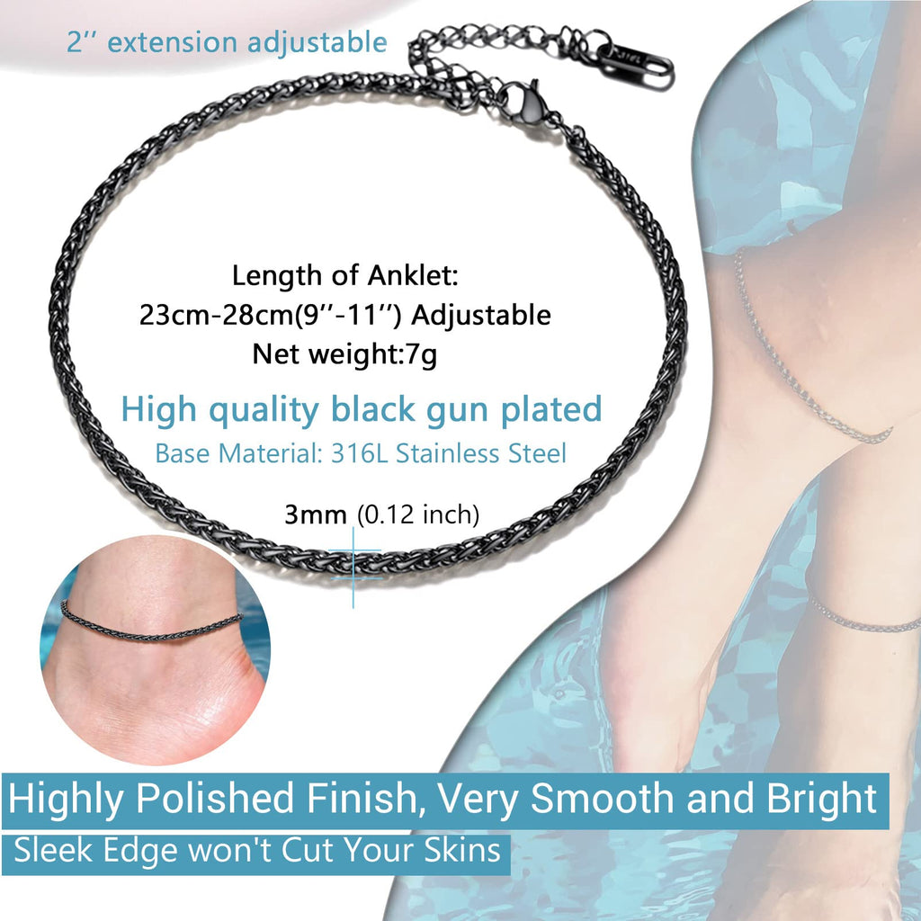 PROSTEEL Black Anklet Bracelet Ankle Bracelet Jewelry for Women Beach Anklets Stainless Steel Ankle Bracelts