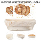 Dimpola Banneton Bread Proofing Basket Banneton Basket Set Sourdough Proofing Basket Round Proofing Bowls Handmade Rattan Baskets and Liners (Oval 10 inch set of 2)